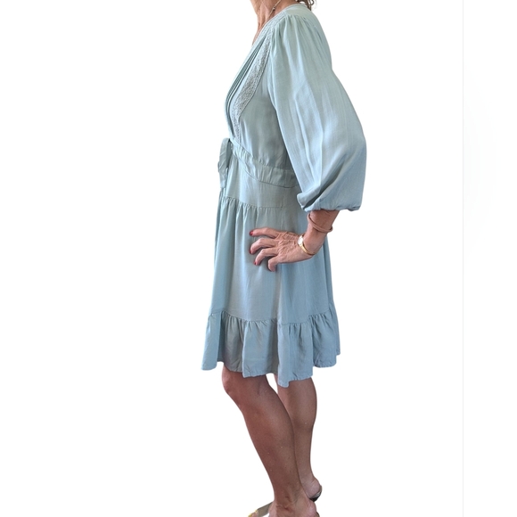 Baltic Born Amelia Sage Green Mini Dress Boho Tiered Ruffle Hem Size S - Picture 2 of 9